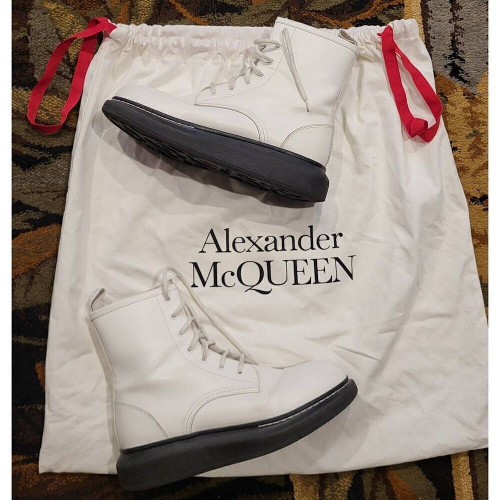 Alexander McQueen Boots Women's 10.5 White Hybrid Lace Up Combat Leather